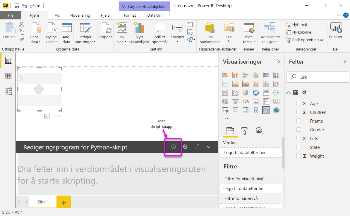 Skjermbilde som viser redigeringsprogrammet for Python-skript.