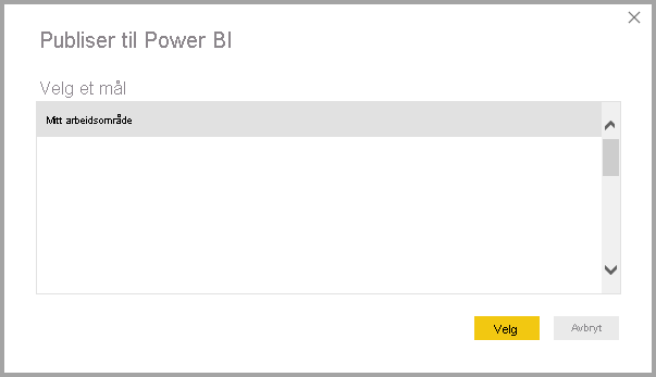 Skjermbilde som viser Publiser på Power Bi-tjeneste.