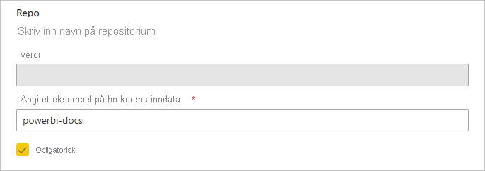 Skjermbilde av en parameterverdi som kreves fra brukeren.