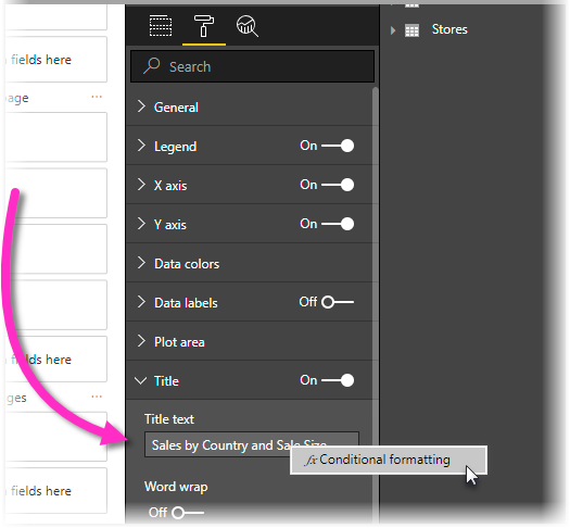 Skjermbilde som viser alternativet betinget formatering i Power BI Desktop.