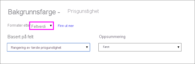 Dialogboks for Format-stil for bakgrunnsfargen i Kolonnen Affordability: Rullegardinlisten Formater stil er satt til Feltverdi.