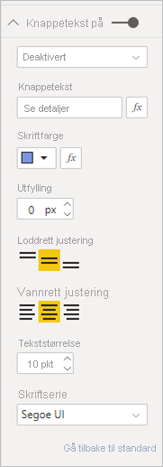 Skjermbilde som viser en formatert deaktivert knappetekst.