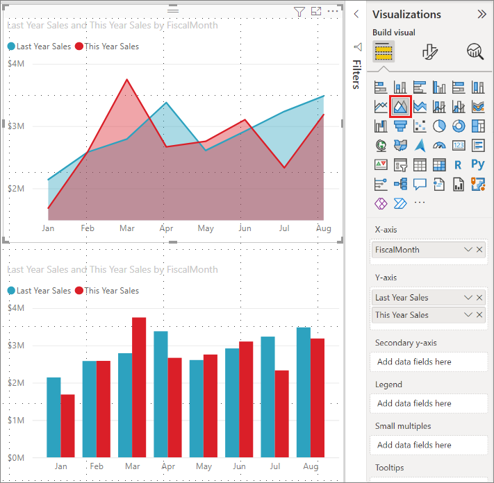 Screenshot showing how to change a visual by selecting a new one.