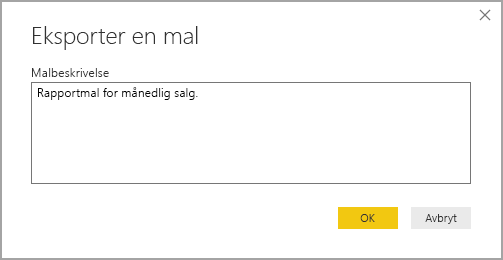 Skjermbilde av dialogboksen Eksporter malbeskrivelse.