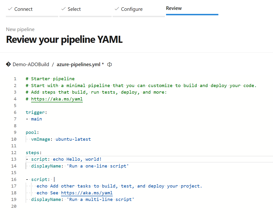 Skjermbilde som viser standard YAML-kode.