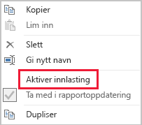 skjermbilde av Power Query som viser alternativet Aktiver innlasting.