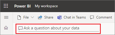 Skjermbilde som viser et Power BI-instrumentbord med et alternativ for å stille et spørsmål om dataene dine.