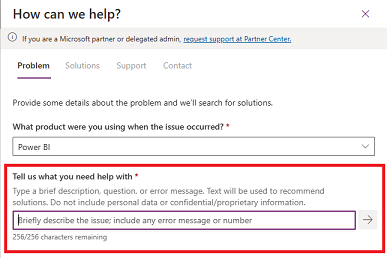Skjermbilde av hvordan kan vi hjelpe skjermen, som viser hvor du finner feltet for problembeskrivelse.