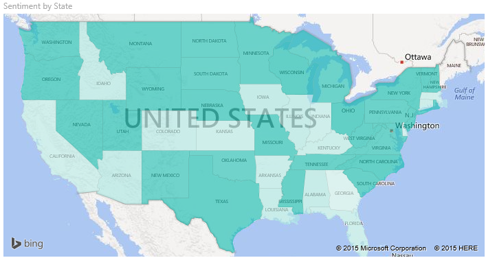 Skjermbilde av et fylt kart over USA.