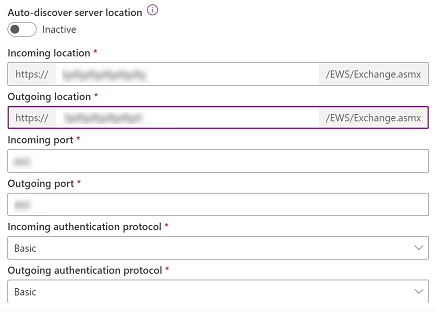 Skjermbilde som viser hvordan du angir informasjon om e-postserver.