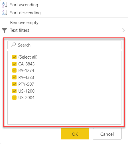 Automatisk filtermeny i Power Query.