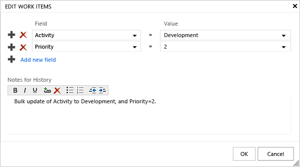 TFS 2015, web portal, Query results page, Edit work items dialog, bulk modify fields