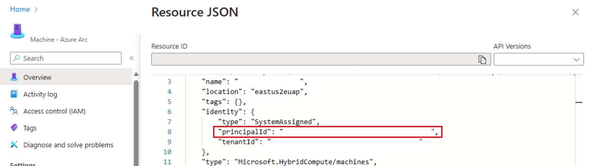 Screenshot of portal control of JSON view of machine definition.