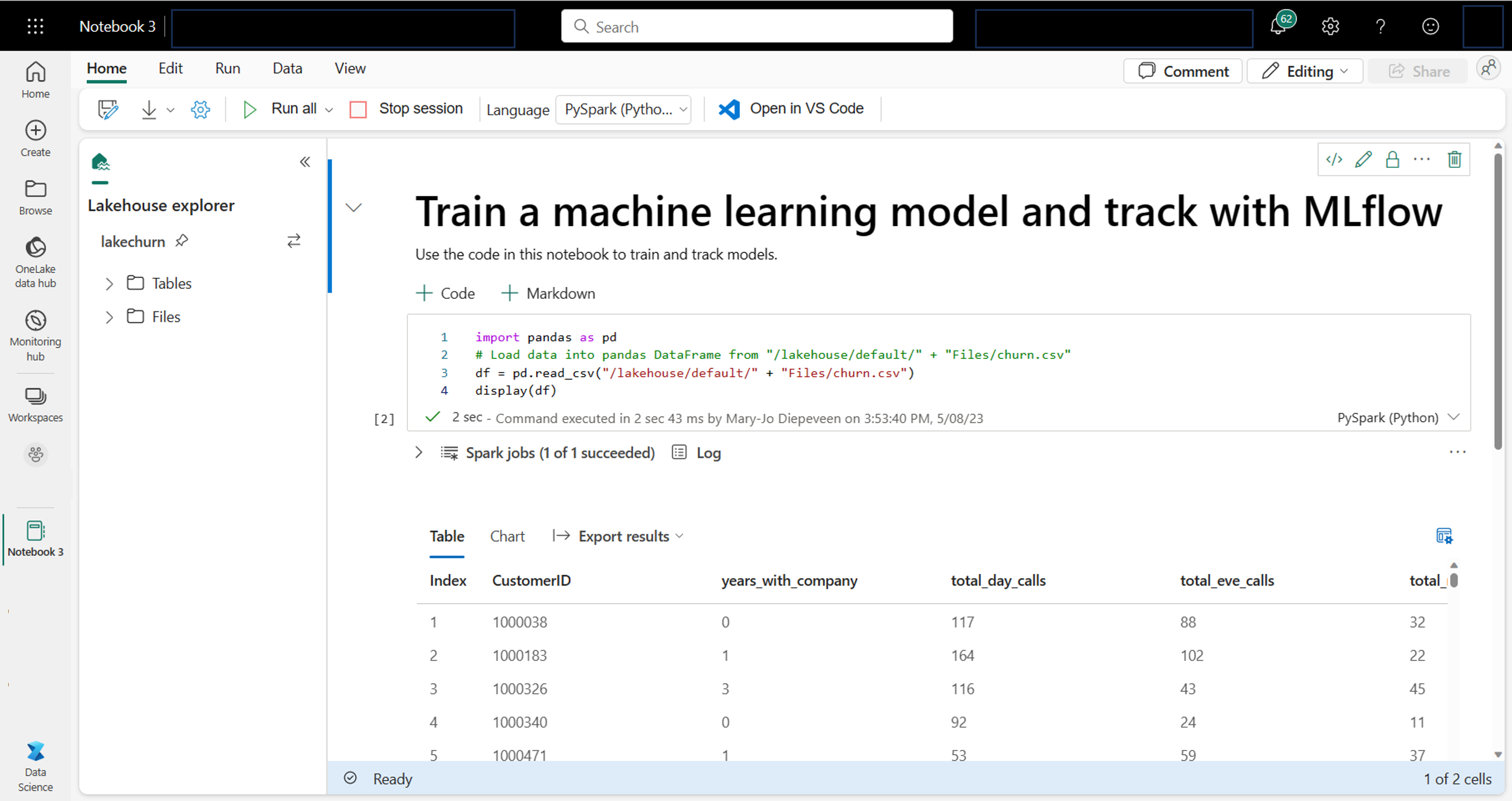 Screenshot of a notebook in Microsoft Fabric.