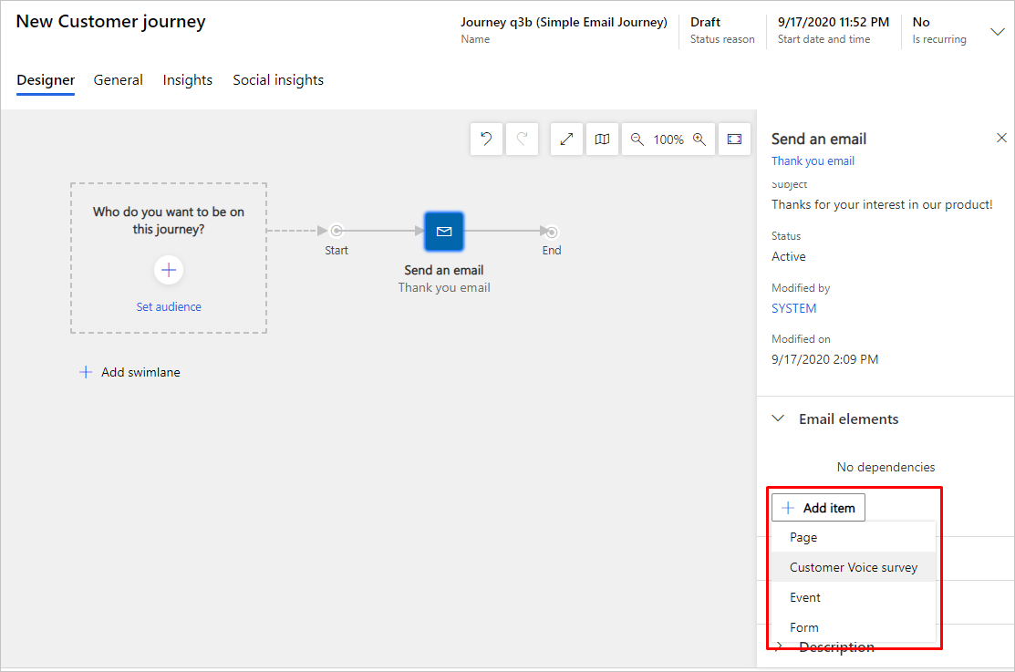 Een Dynamics 365 Customer Voice-onderzoek toevoegen.