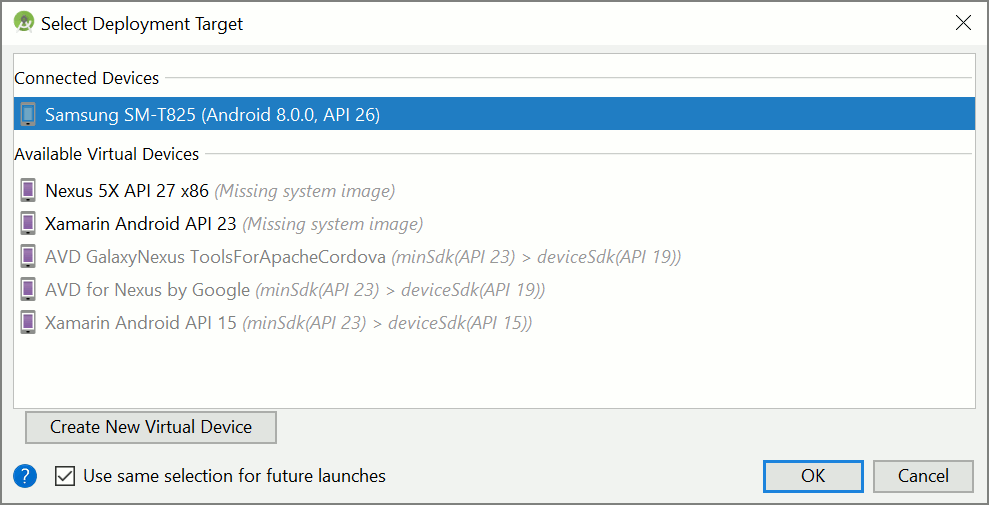 Zrzut ekranu okna Deployment Target (Cel wdrożenia)