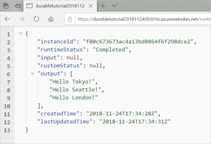 Zrzut ekranu przedstawiający kod aplikacji Durable Functions w programie Visual Studio 2019.