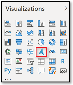 Zrzut ekranu przedstawiający przycisk wizualizacji usługi Azure Maps w okienku Wizualizacje w usłudze Power BI.