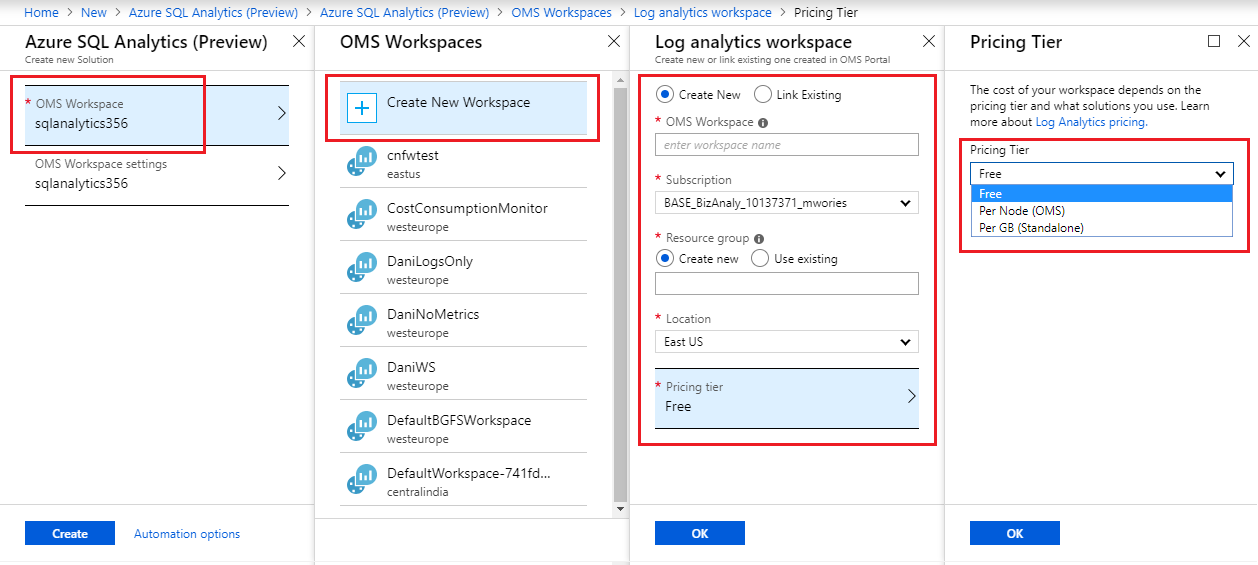 Zrzut ekranu przedstawiający sposób konfigurowania usługi Azure SQL Analytics w portalu.