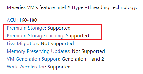 Zrzut ekranu przedstawiający obsługę usługi M-Series Premium Storage.