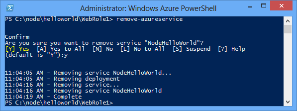 Stan polecenia Remove-AzureService