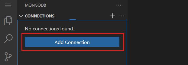 Zrzut ekranu przedstawiający przycisk Dodaj połączenie w rozszerzeniu Bazy danych MongoDB.