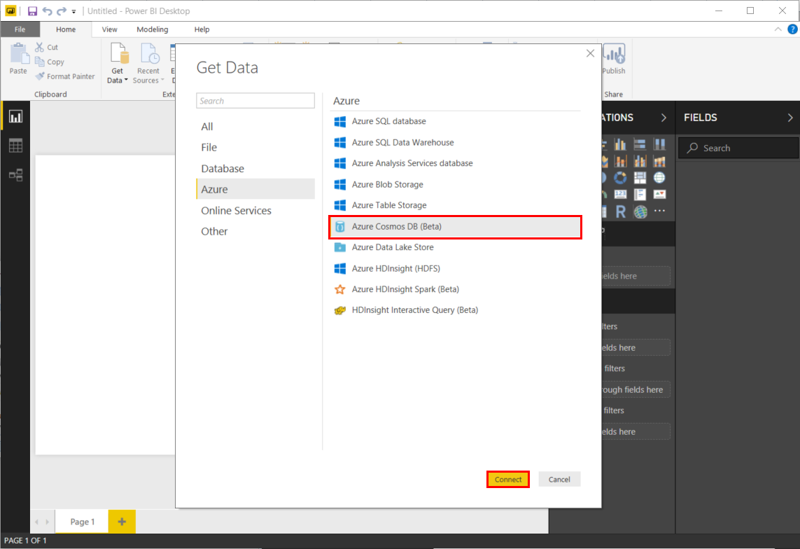 Pobieranie danych w programie Power BI Desktop — łącznik usługi Power BI