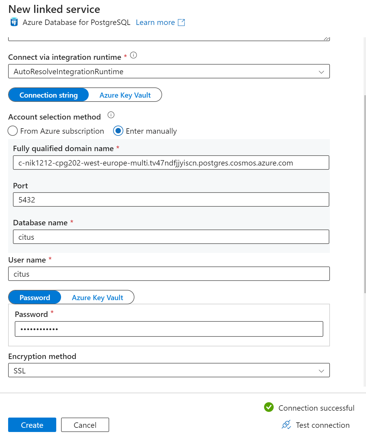 Zrzut ekranu przedstawiający konfigurowanie ujścia w usłudze Azure Data Factory.