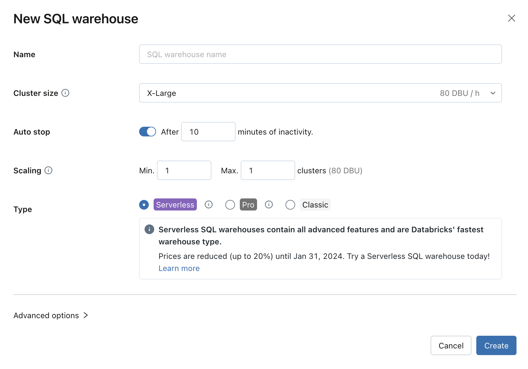 Domyślna konfiguracja usługi SQL Warehouse