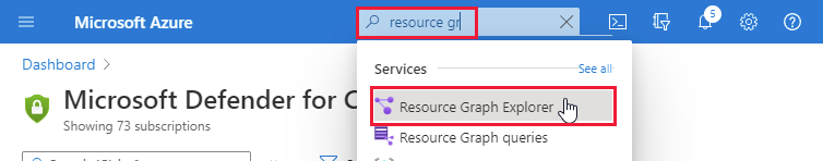 Zrzut ekranu przedstawiający sposób uruchamiania strony rekomendacji Eksploratora usługi Azure Resource Graph**.