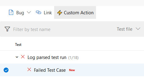 Akcja paska narzędzi Wyników testów