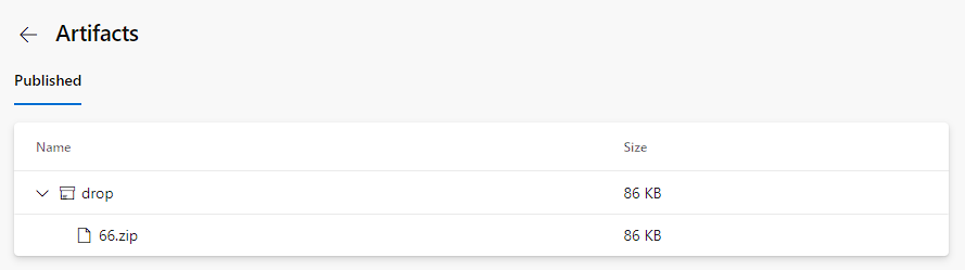 Zrzut ekranu przedstawiający link opublikowanych artefaktów kompilacji.