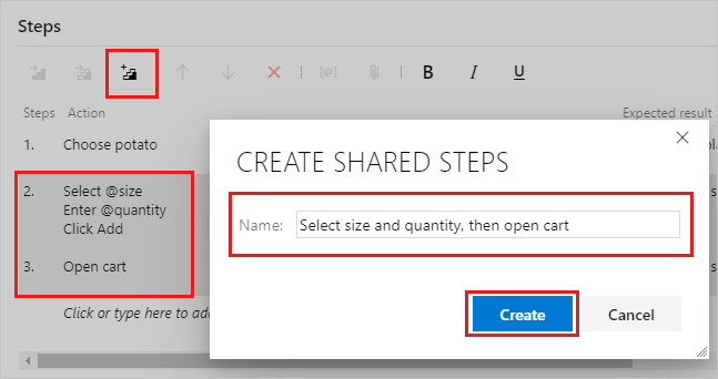 Zrzut ekranu przedstawia okno dialogowe Tworzenie udostępnionych kroków z wprowadzoną nazwą.
