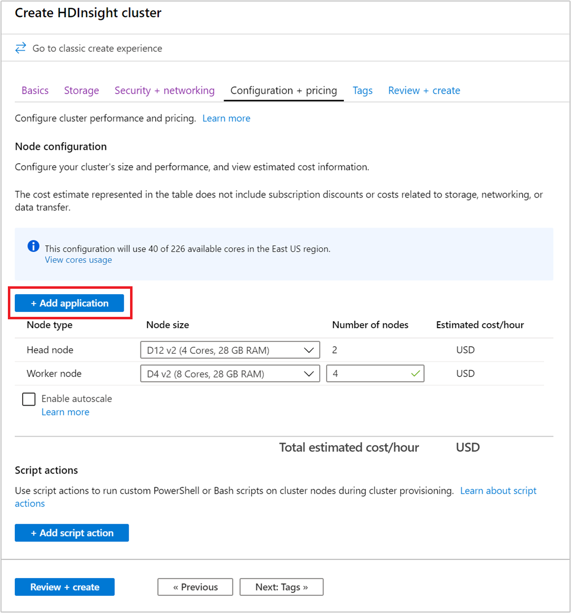 Aplikacje konfiguracji klastra w witrynie Azure Portal.