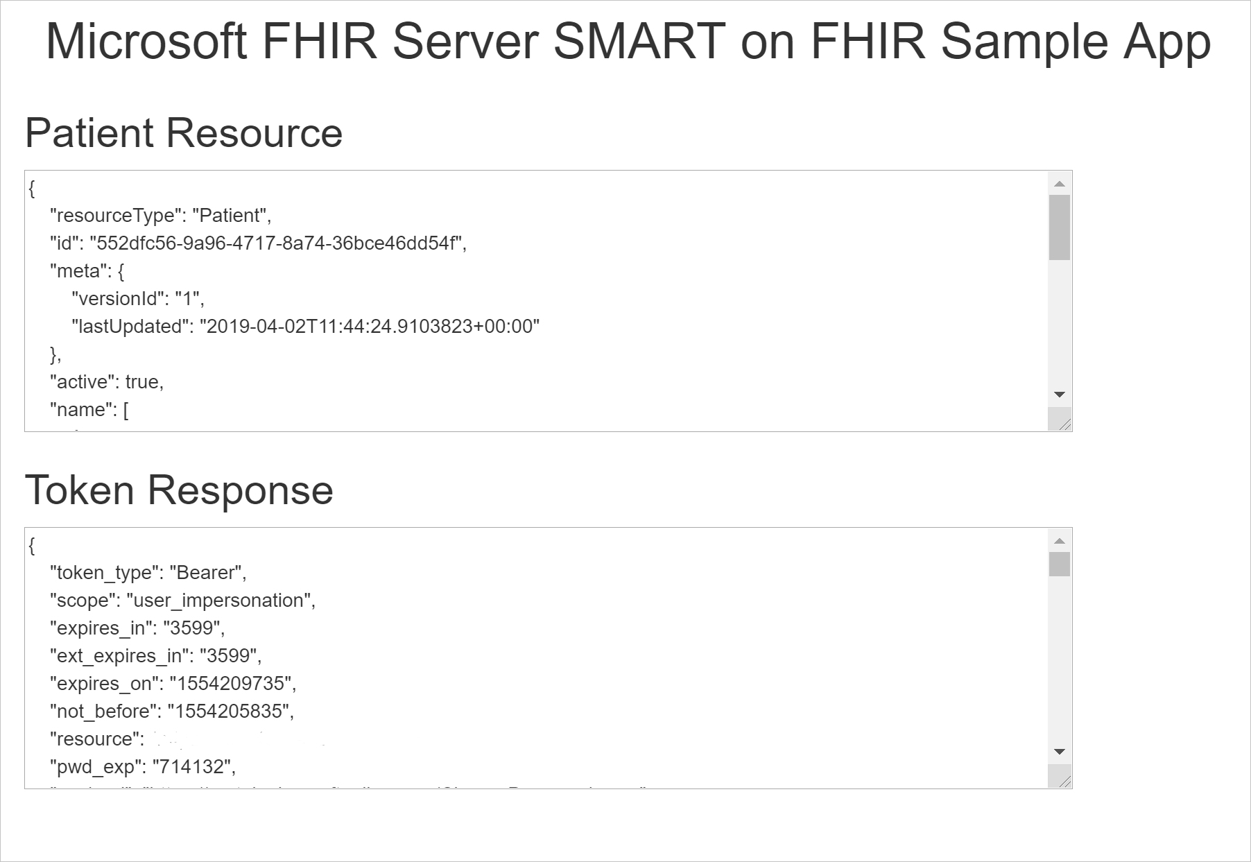 Zrzut ekranu przedstawiający aplikację SMART w usłudze FHIR.