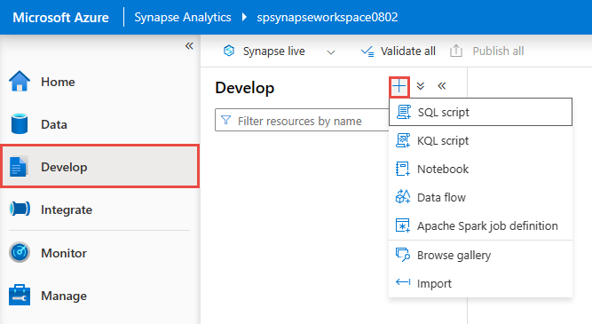 Zrzut ekranu przedstawiający stronę Programowanie z wybranym nowym menu skryptu SQL.