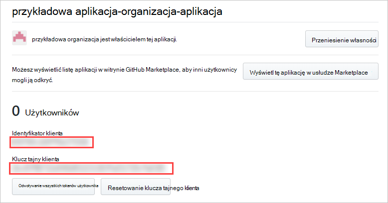 Zrzut ekranu przedstawiający szczegóły aplikacji oauth.