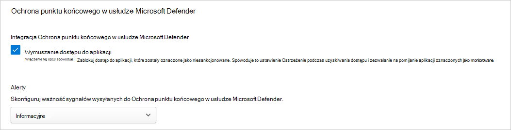 Zrzut ekranu przedstawiający ustawienia alertu usługi Defender for Endpoint.