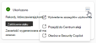 Zrzut ekranu przedstawiający opcje dostępne dla użytkowników na karcie odpowiedzi automatyzacji w okienku Copilot w Microsoft Defender XDR.