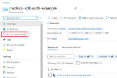 Zrzut ekranu przedstawiający stronę grupy zasobów z lokalizacją elementu menu Kontrola dostępu (IAM).
