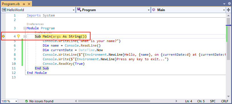 krok do metody w programie Visual Studio — Visual Basic