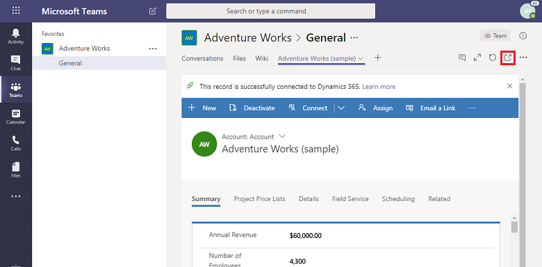 Otwórz rekord w aplikacjach Dynamics 365.