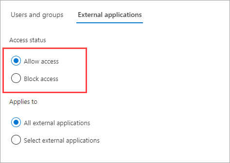 Zrzut ekranu przedstawiający stan dostępu aplikacji dla połączeń wychodzących b2b direct connect