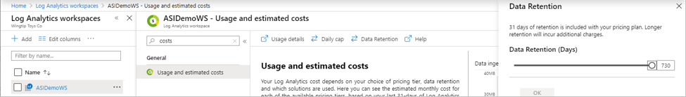 Okienko obszarów roboczych usługi Log Analytics.