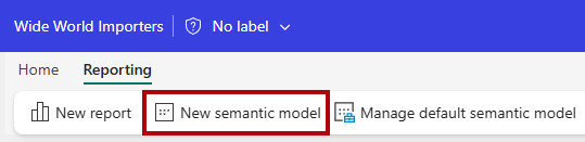 Zrzut ekranu przedstawiający wstążkę Raportowanie z wyróżnioną opcją Nowy semantyczny model.