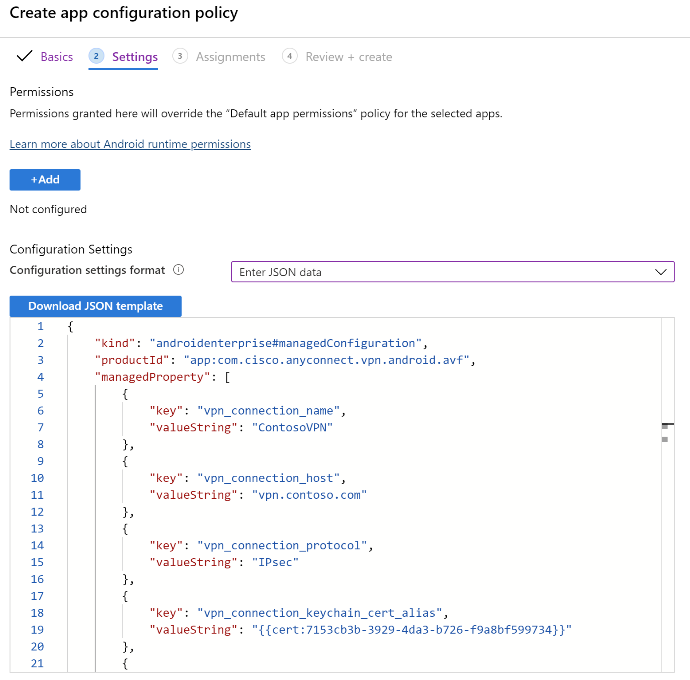 Przykład korzystania z przepływu JSON — edytowanie kodu JSON.