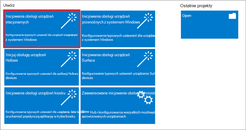 Zrzut ekranu przedstawiający wybieranie pozycji Aprowizowanie urządzeń klasycznych w aplikacji Designer konfiguracji systemu Windows