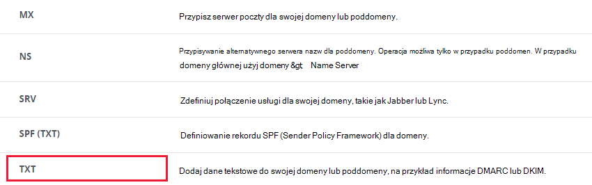 Wybierz sekcję TXT.