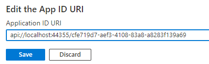 Edit the App ID URI pane with localhost port set to 44355.