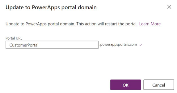 Zaktualizuj do domeny portali Power Apps — URL portalu.